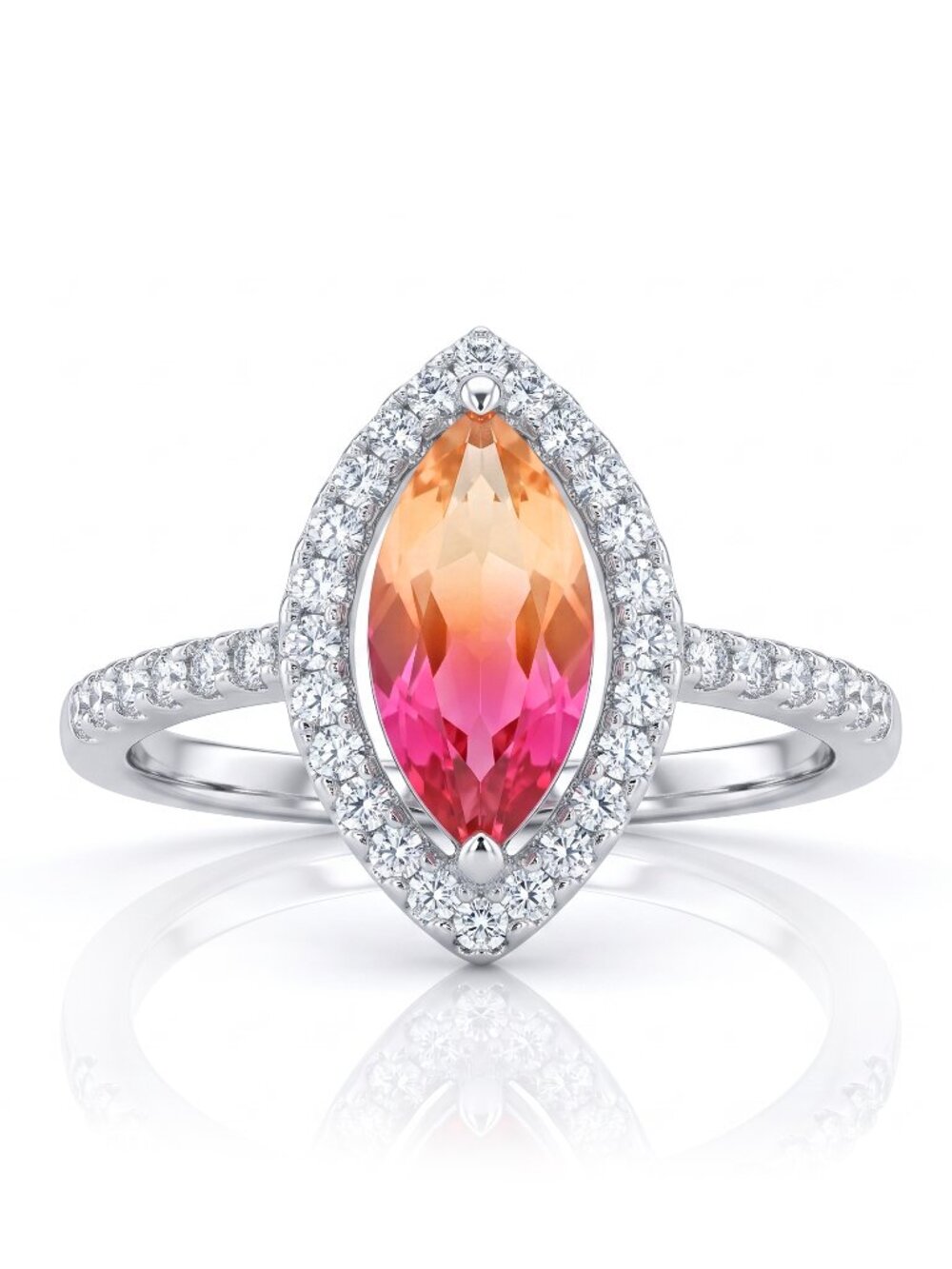 Pink & Peach Marquis Bi-Color Tourmaline Gemstone Ring, 925 Sterling Silver